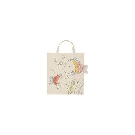 SAC EN COTON POISSONS 38 X 42 CM, IMPRIME, A PEINDRE