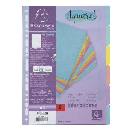 INTERCALAIRE CARTON A4 6 POSITIONS 400G AQUAREL