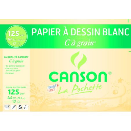 POCHETTE 12 FEUILLES A DESSIN BLANC C A GRAIN 125G A4