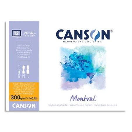 CANSON BLOC AQUARELLE MONTVAL 24X32CM 12F 300G