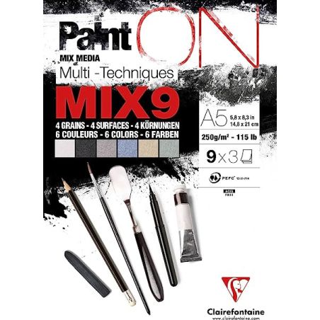 BLOC PAINT' ON 27 FEUILLES 250G ASSORTI 9 X 3 FEUILLES MIX 9