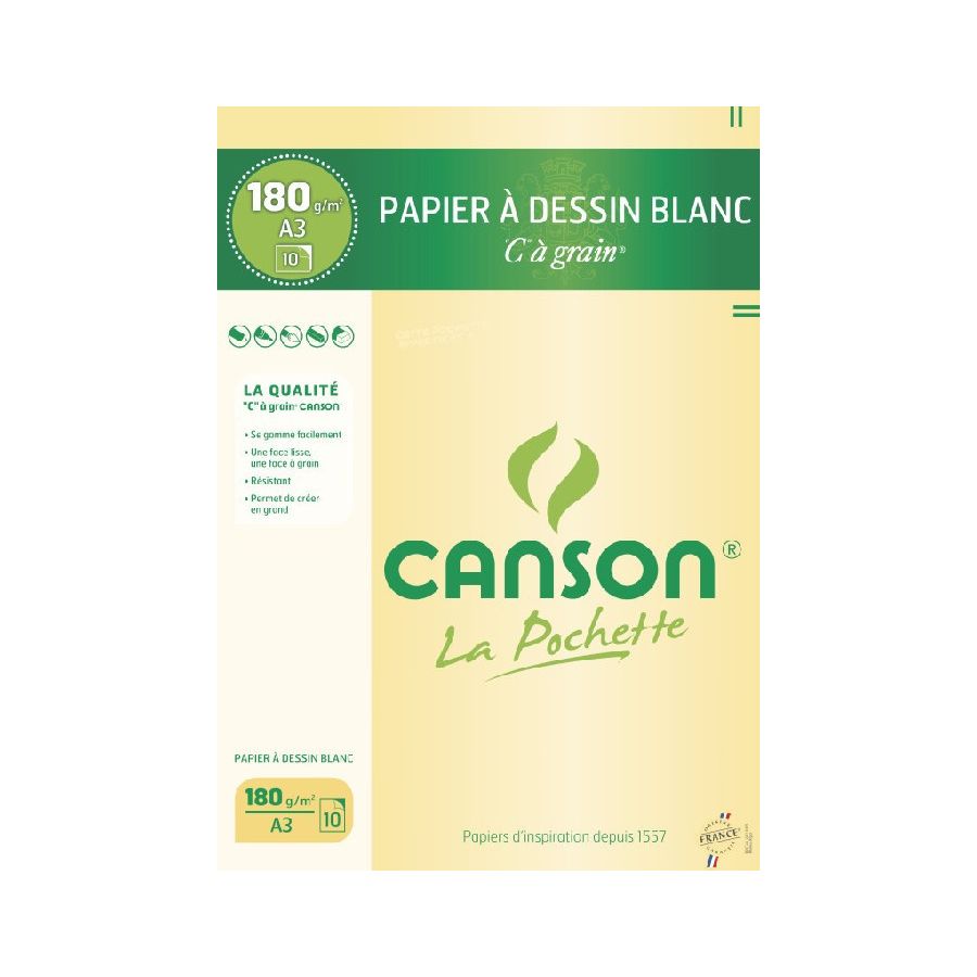 POCHETTE CANSON C A GRAIN 12 FEUILLES A3 180G  BLANC IM#11640