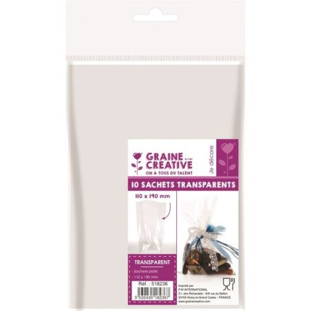 10 SACHETS TRANSPARENTS 110 X 190 SANS SOUFFLET