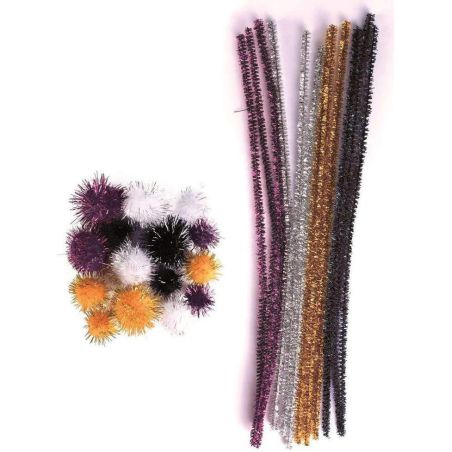 POMPONS ET CHENILLES MÉTALLISÉES X 47 PCS