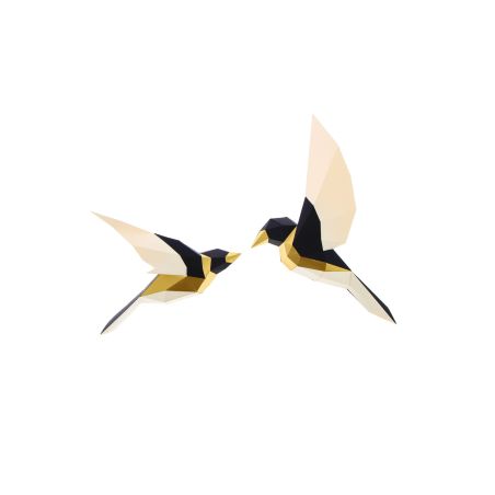 2 OISEAUX EN PAPIER 3D OR