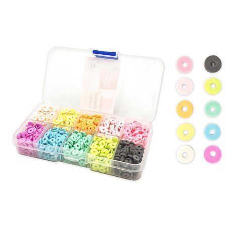 PERLES HEISHI - 10 COULEURS PASTEL - DIAM 6x1.2 MM x 1500 PCS