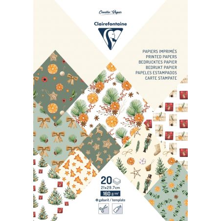 BLOC FEUILLES IMPRIMEES CLAIREFONTAINE - NOEL VITAMINE 20 FEUILLES A4 160G