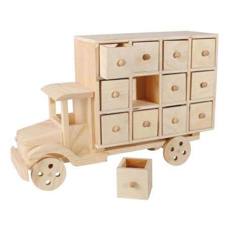 CALENDRIER DE L'AVENT EN BOIS CAMION 28,5 X 19 X 9,5 CM