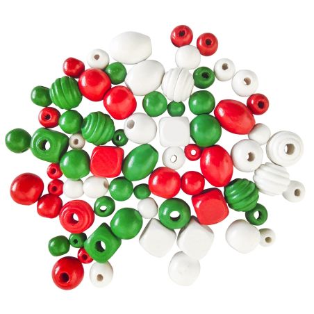 PERLES EN BOIS COULEURS DE NOEL DE 0.5 A 2 CM 50 G