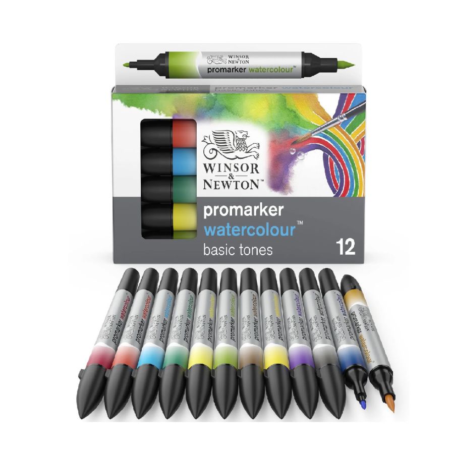 WINSOR&NEWTON WATERCOLOUR MARKER SET DE 12 MARQUEURS TONS BASIQUES