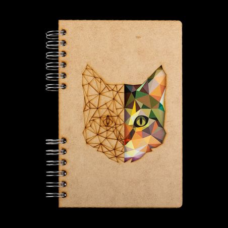 KOMONI CARNET NON LIGNE EN BOIS A6 - CHAT