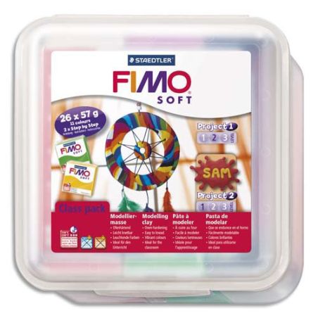 FIMO ATELIER COMPRENANT 26 PAINS 58G COULEURS ASSORTIES ET 10 OUTILS