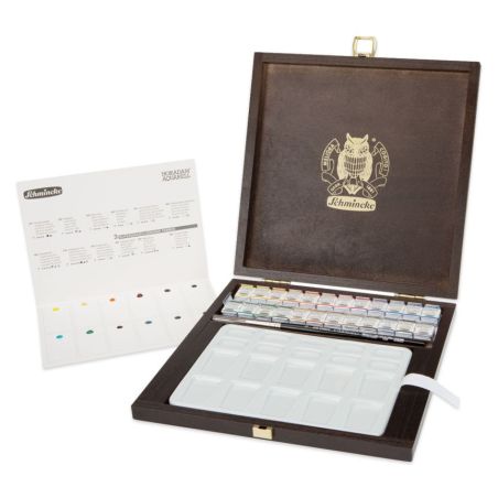 COFFRET EN BOIS SCHMINCKE HORADAM AQUARELL 24 1/2 GODETS