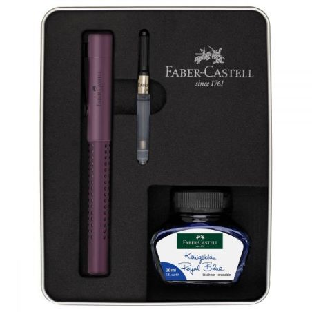 FABER CASTELL GRIP BERRY COFFRET CADEAU AVEC CONVERTISSEUR ET ENCRIER BLEU STYLO PLUME