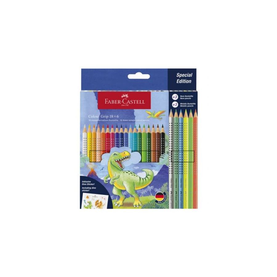 FABER CASTELL COLOUR GRIP - 24 CRAYONS DINOSAURE