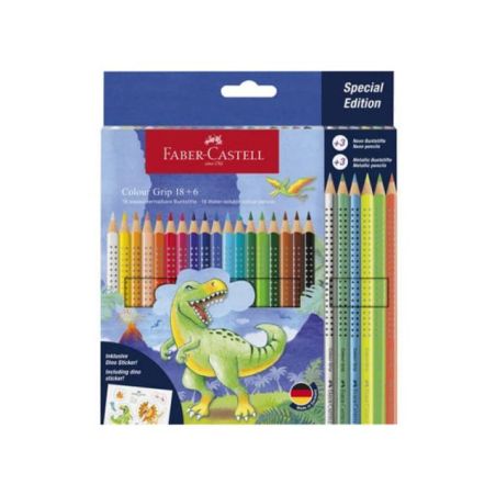 FABER CASTELL COLOUR GRIP - 24 CRAYONS DINOSAURE