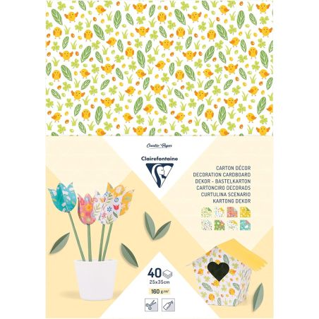 PAQUET DE 40 FEUILLES DE CARTON DECOR 25X35 CM 160G - COULEURS ASSORTIES PRINTEMPS