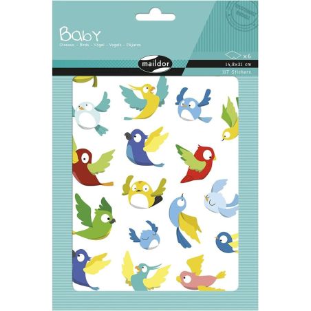 SET 6 PLANCHES DE GOMMETTES OISEAUX 14.8X21 CM MAILDOR