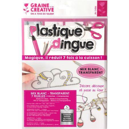 7 PLASTIQUE DINGUE TRANSPARENT + BLANC 26 x 20CM