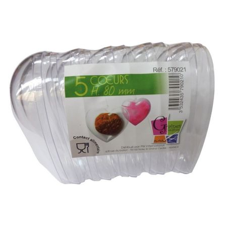 LOT 5 COEURS PLASTIQUE CRISTAL H80MM