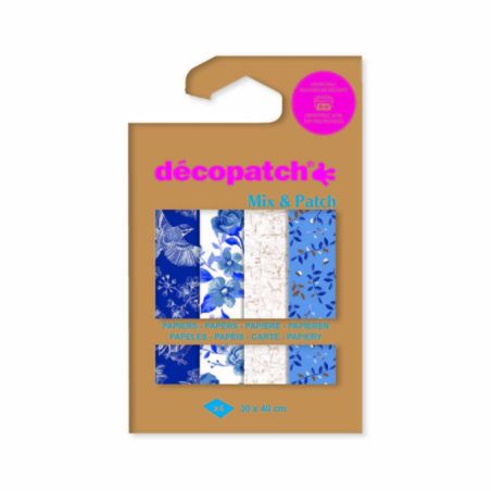 PAPIER MIX & PATCH 30X40 4 PCS - NUANCES DE BLEU