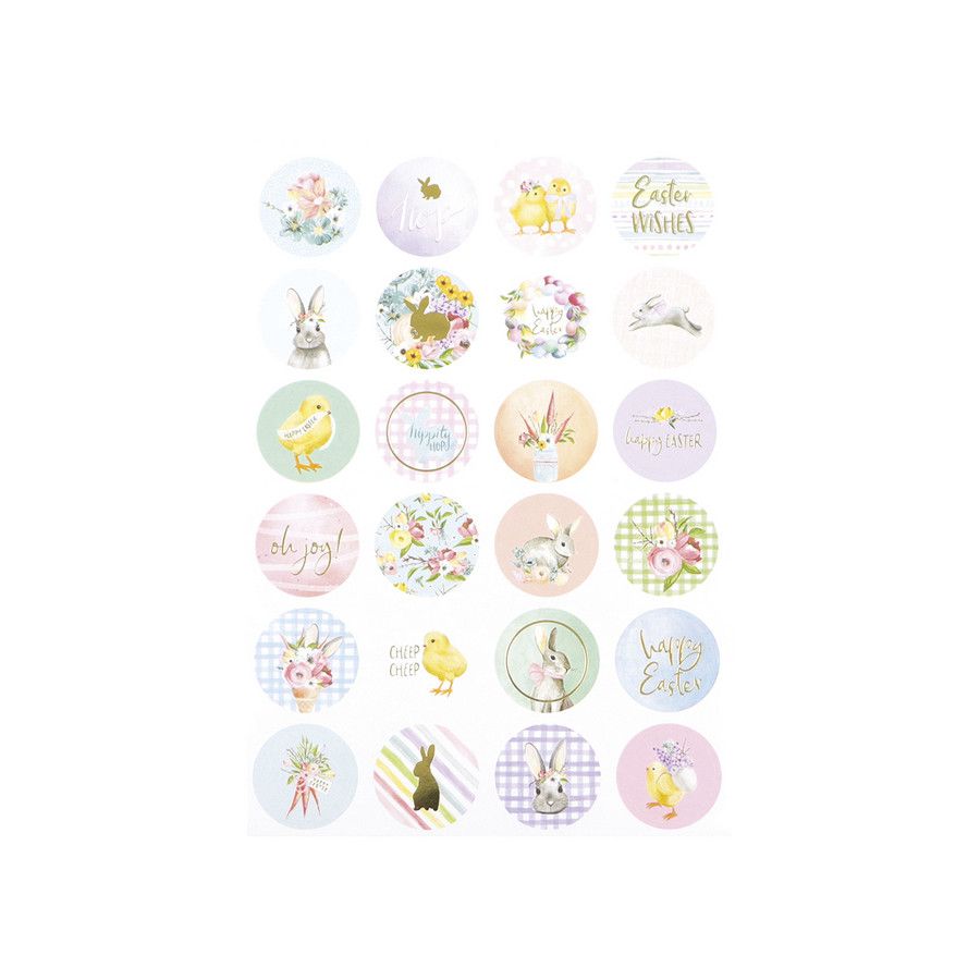 POCHETTE 48 STICKERS RONDS POUSSINS LAPINS + OR 20MM