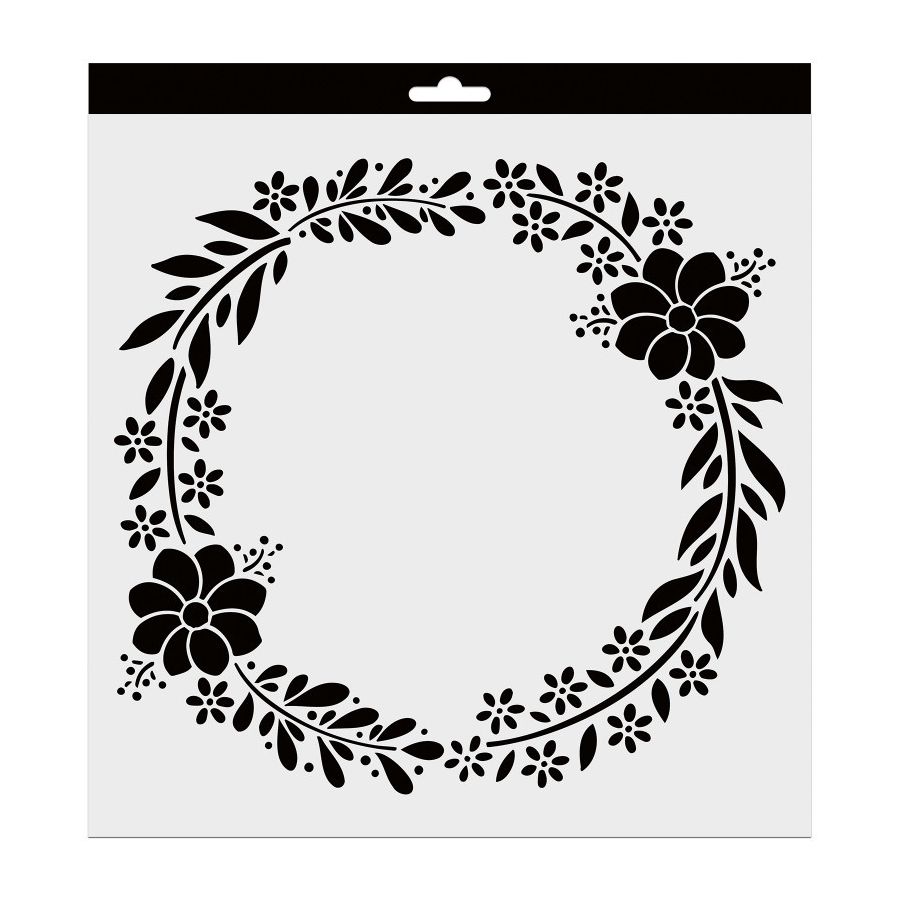 POCHOIR DECO COURONNE FLEURS - 28X28