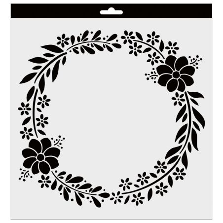 POCHOIR DECO COURONNE FLEURS - 28X28