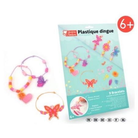 POCHETTE 9 BRACELETS PLASTIQUE DINGUE A COLORIER