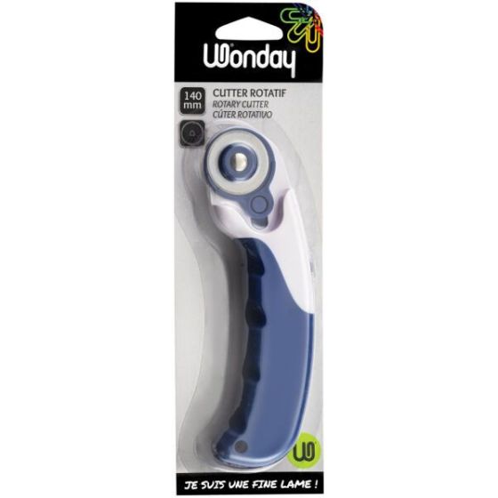 CUTTER ROTATIF BI-MATIERE BICOLORE BLEU/BLANC : DIAMETRE DE LAME 28 MM WONDAY