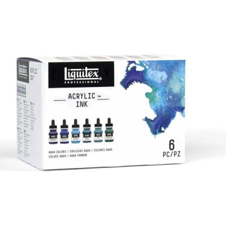 LIQUITEX SET ENCRE ACRYLIQUE INK - COULEURS AQUA - 6 X 30 ML