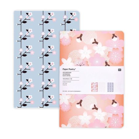 LOT DE 3 CARNETS A5 SAKURA ORANGE ET BLEU