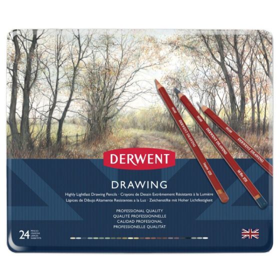 DERWENT - BOITE METAL DE 24 CRAYONS DE COULEUR - DRAWING