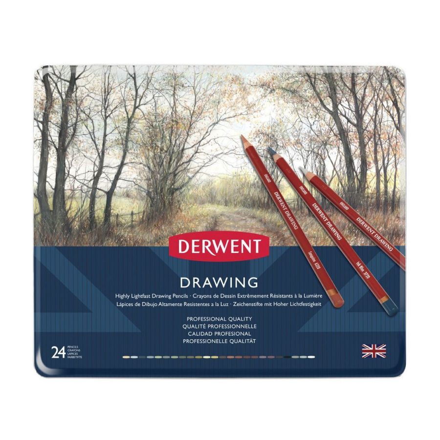 DERWENT - BOITE METAL DE 24 CRAYONS DE COULEUR - DRAWING