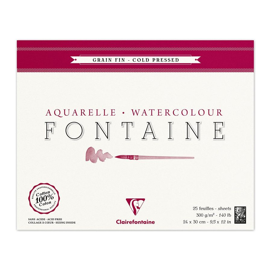 BLOC AQUARELLE FONTAINE GRAIN FIN - 24X30 300G