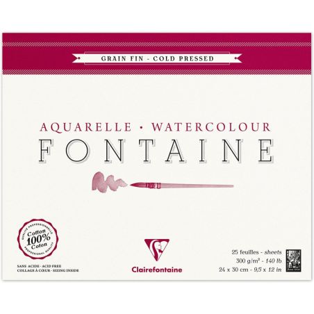 BLOC AQUARELLE FONTAINE GRAIN FIN - 24X30 300G