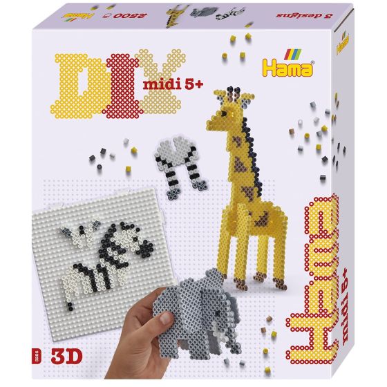 BOITE PERLES HAMA MIDI - ANIMAUX SAVANE 3D