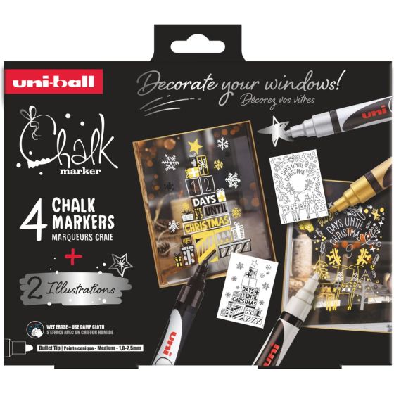 COFFRET DE NOËL CHALK MARKERS – THÈME SCANDINAVE - 4 MARQUEURS CRAIE POINTE MEDIUM AVEC 2 ILLUSTRATIONS