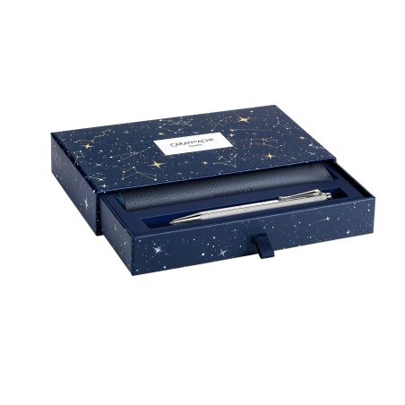 STYLO BILLE CARAN D'ACHE EDITION COSMIC BLUE + ETUI CUIR