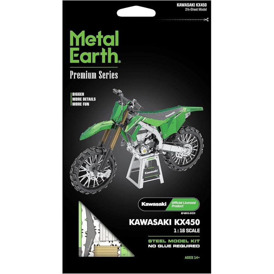 METAL EARTH PREMIUM SERIES : KAWASAKI KX-450 DIRT BIKE 13x5x8 CM