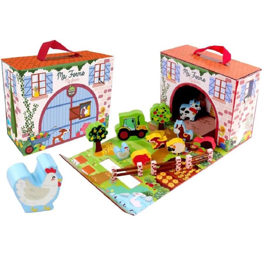 MAISON DE JEU FERME AVEC 12 PIECES ANIMAUX ET DECOR BOIS