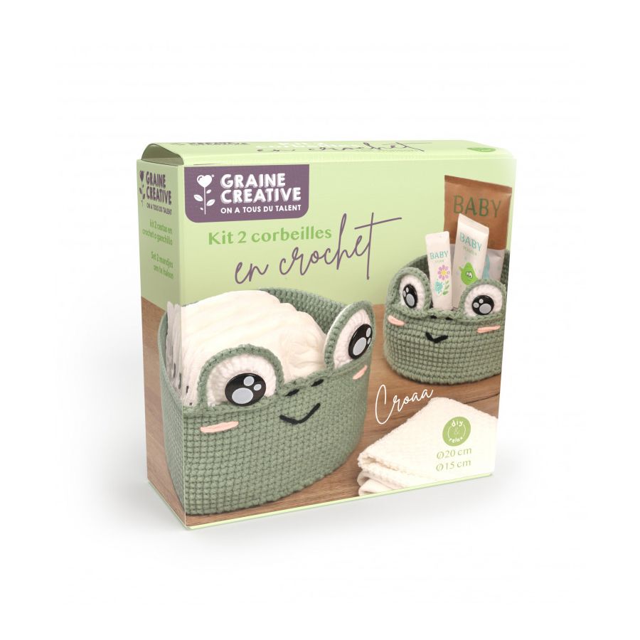 KIT CROCHET 2 CORBEILLES GRENOUILLE