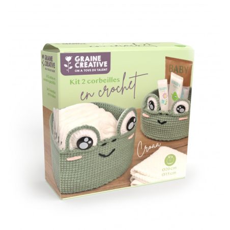 KIT CROCHET 2 CORBEILLES GRENOUILLE