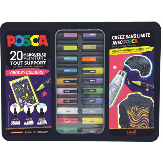 MALETTE METAL 20 MARQUEURS POSCA - GROOVY COLOURS