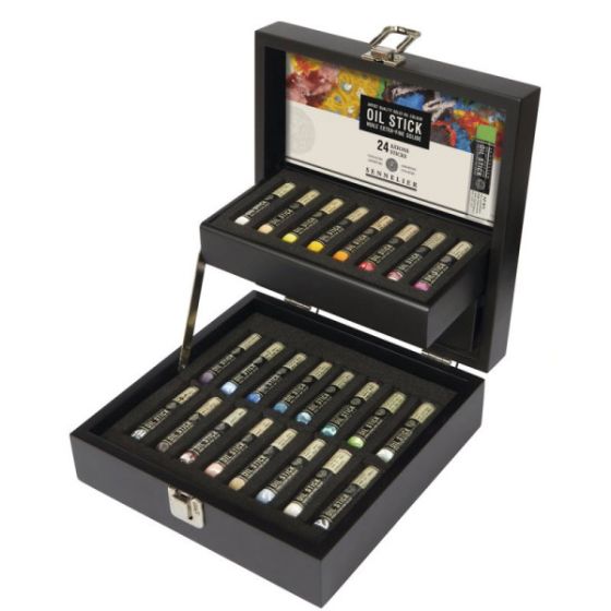 COFFRET BOIS NOIR 24 BATONS OIL STICK COULEURS ASSORTIES