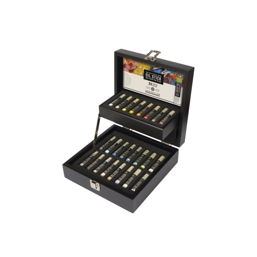 COFFRET BOIS NOIR 24 BATONS OIL STICK COULEURS ASSORTIES