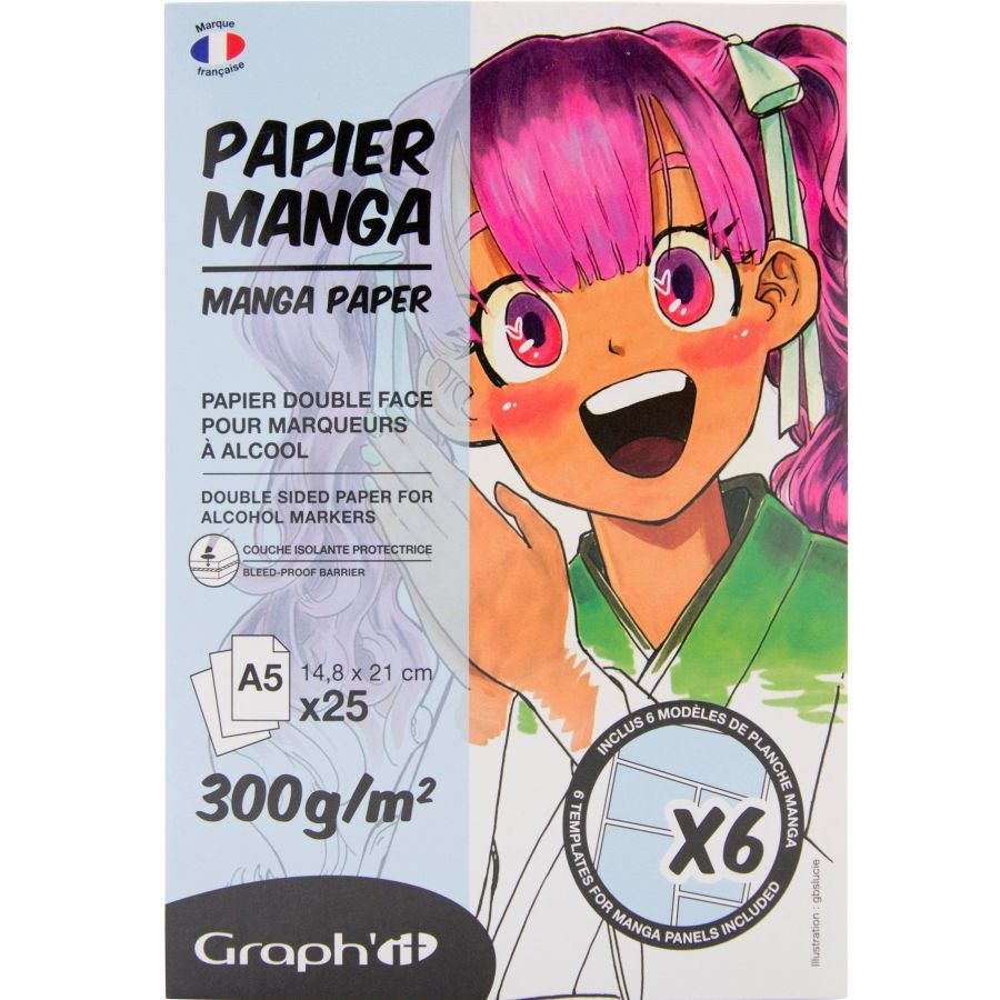 BLOC MANGA GRAPH'IT - 25 FEUILLES DOUBLE FACE + 6 CALQUES BLANC A5 300G