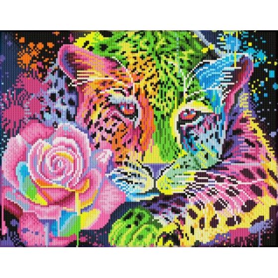 BRODERIE DIAMOND DOTZ - LEOPARD ARC-EN-CIEL FLUORESCENT