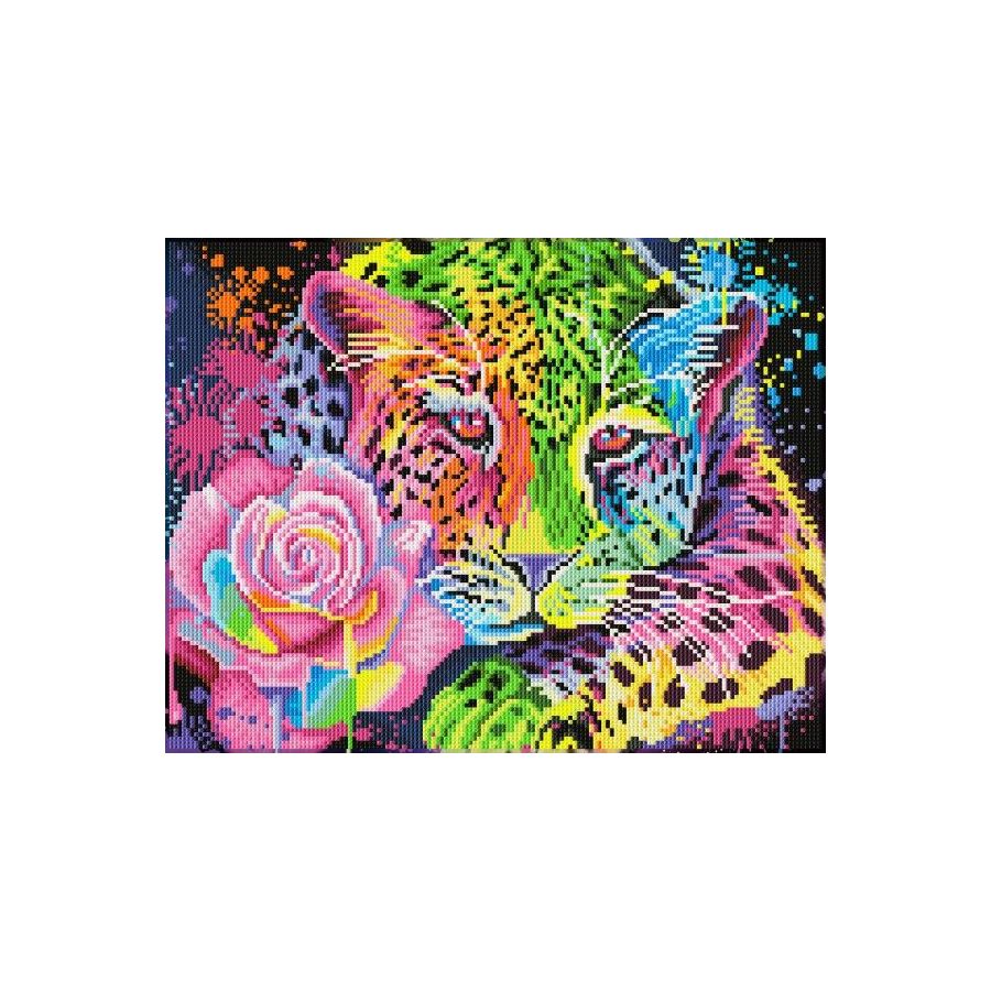 BRODERIE DIAMOND DOTZ - LEOPARD ARC-EN-CIEL FLUORESCENT