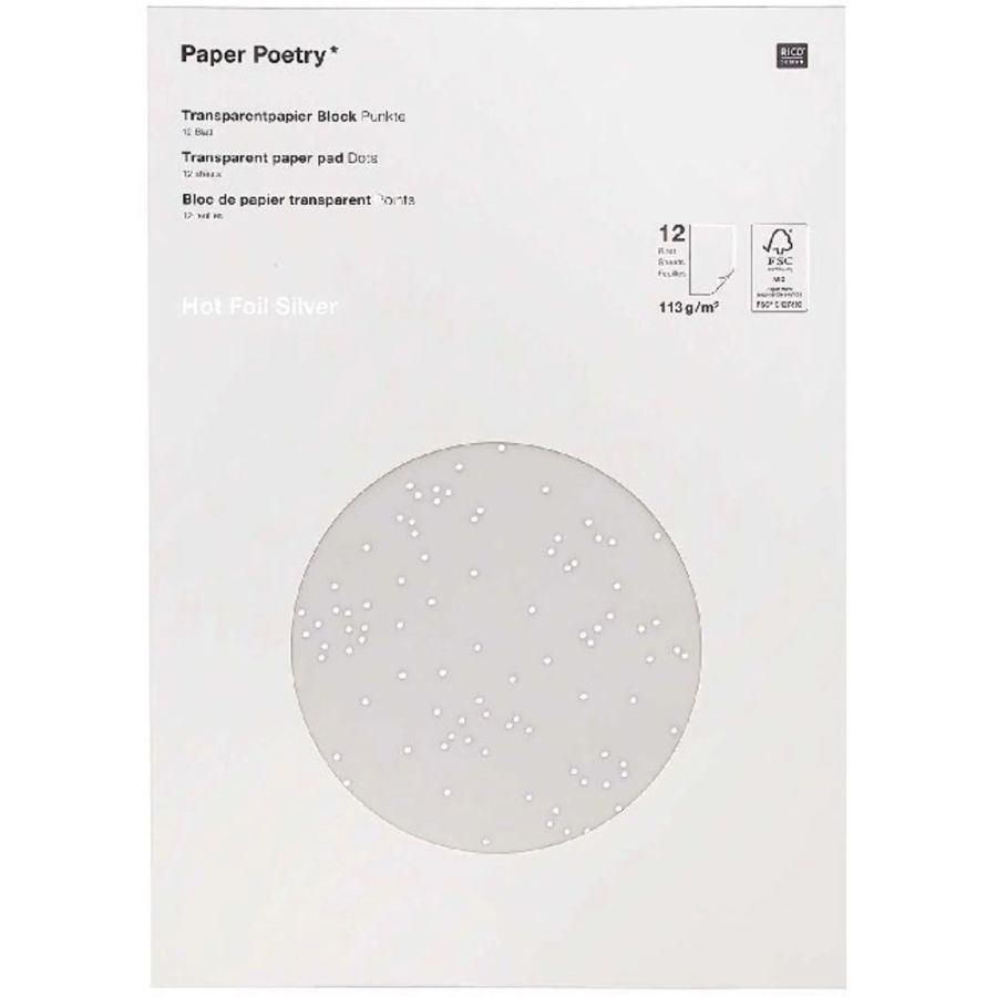 BLOC PAPIER TRANSPARENT POINTS ARGENT 12 FEUILLES RICO DESIGN